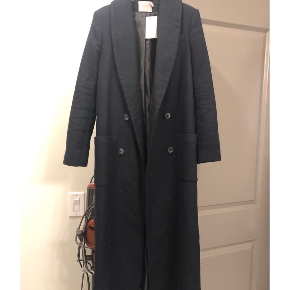 Dark navy long double breasted long wool coat